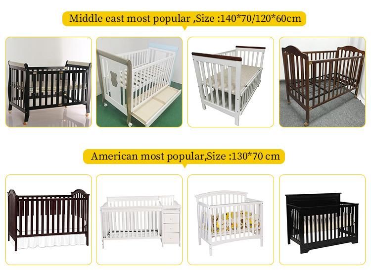 Variety Colors Detachable Multifunction Baby Wooden Crib with Four Silent Universal Wheels