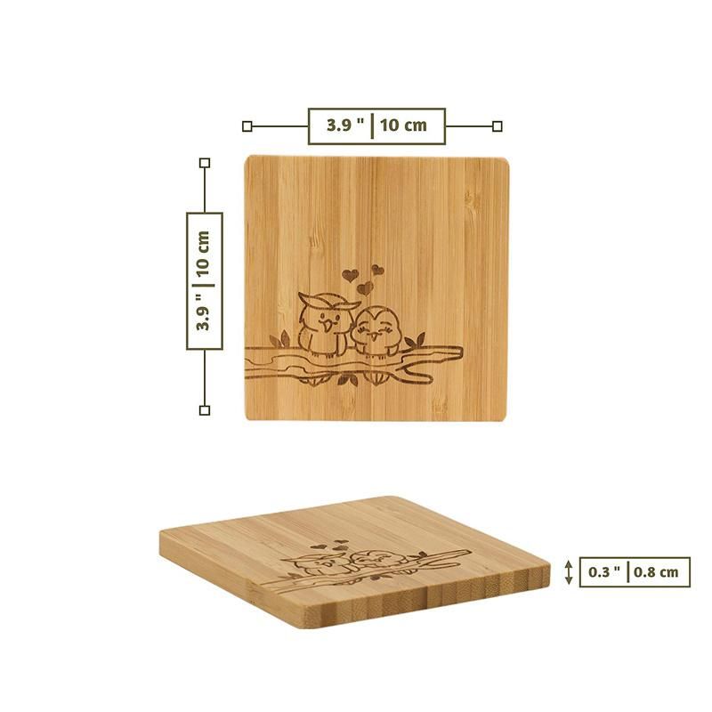 Laser Engrave Bamboo Coasters 6PCS Coaster Set Custom Design Holder