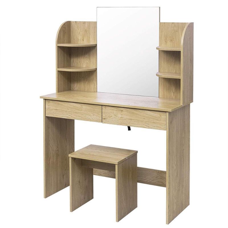 European Style White Dressing Makeup Vanity Table with Mirror 2 Drawer Shelf.