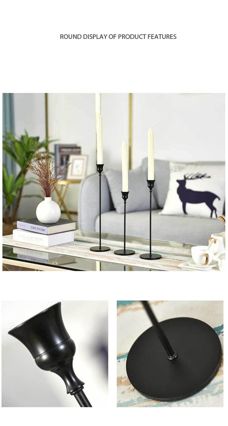 Hot New European Style Home Decoration Pure Black Smooth Round Bottom Metal Candle Holder