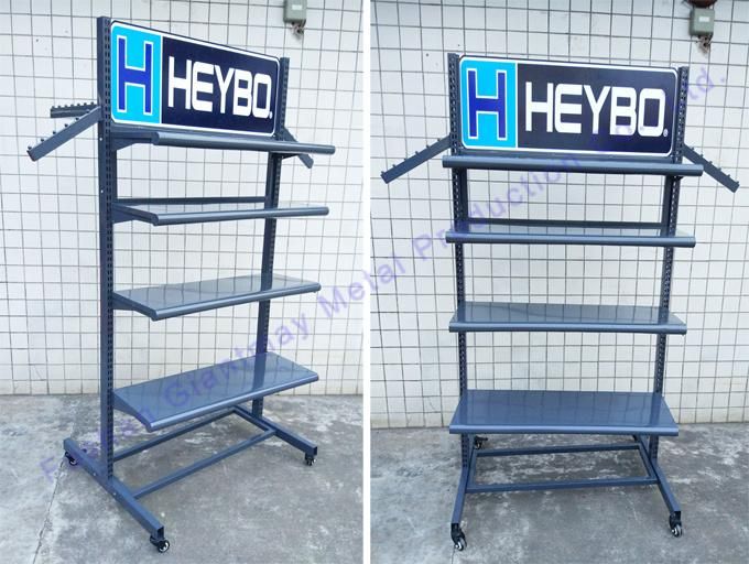 Floor Standing Metal Double Sided Moving Display Shelf Stand