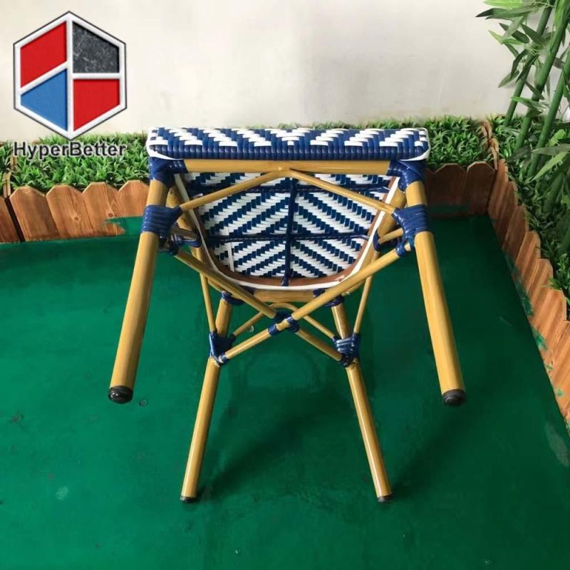 Blue Rattan Chair Coffee Table Set with Marble Table