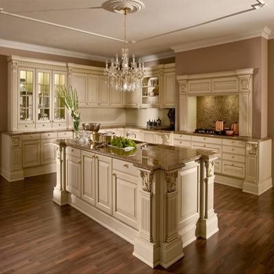 European Style Fitted Kitchens Cabinets Customized Luxury Curved Solid Wood Kitchen Cabinet
