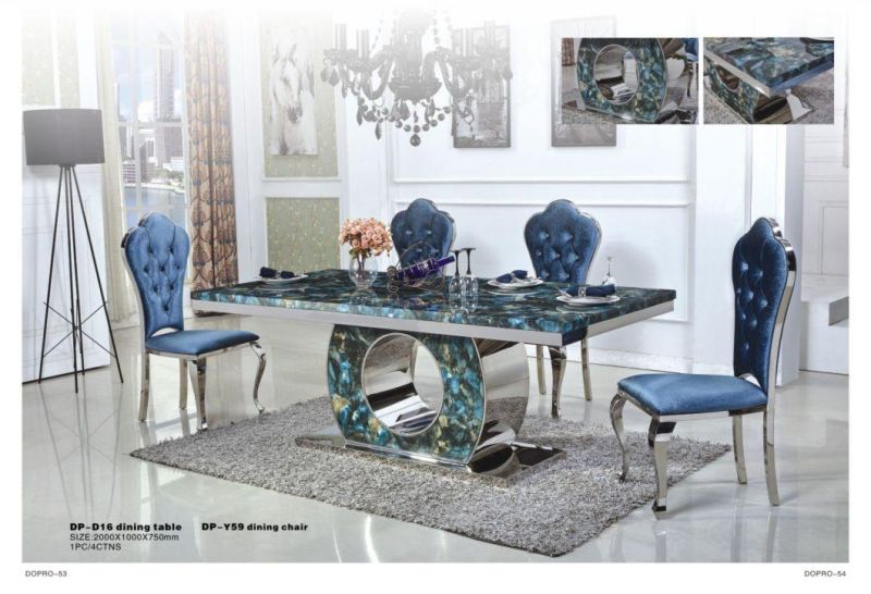 European Simple Style Stainless Steel Marble Dining Table with Irregular Center Post
