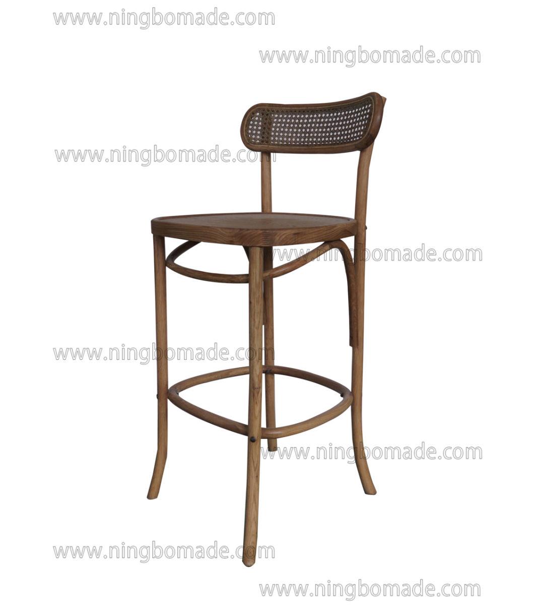 Antique Design Rustic Style Furniture Nature Oak and Rattan Bar Chair