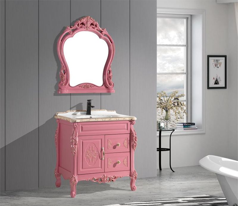 Antique European Hot Sale PVC Ceramic Basin Floor Mounted Basin Washbasin Floating Vanity Furniture Bathroom Cabinet