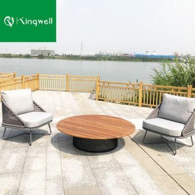 Hotel Furniture Outdoor Patio Set Rope Dining Chairs Aluminum Table with Grade a Teak Top for Sale