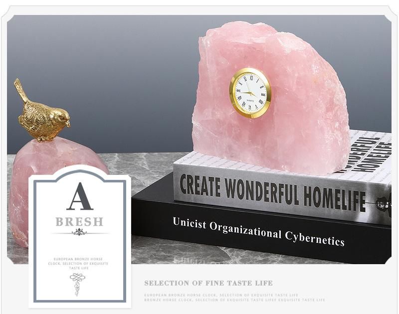 Natural Pink Crystal Stone Electronic Bell Simple Nordic Kids Bedroom OEM Desk & Table Clocks