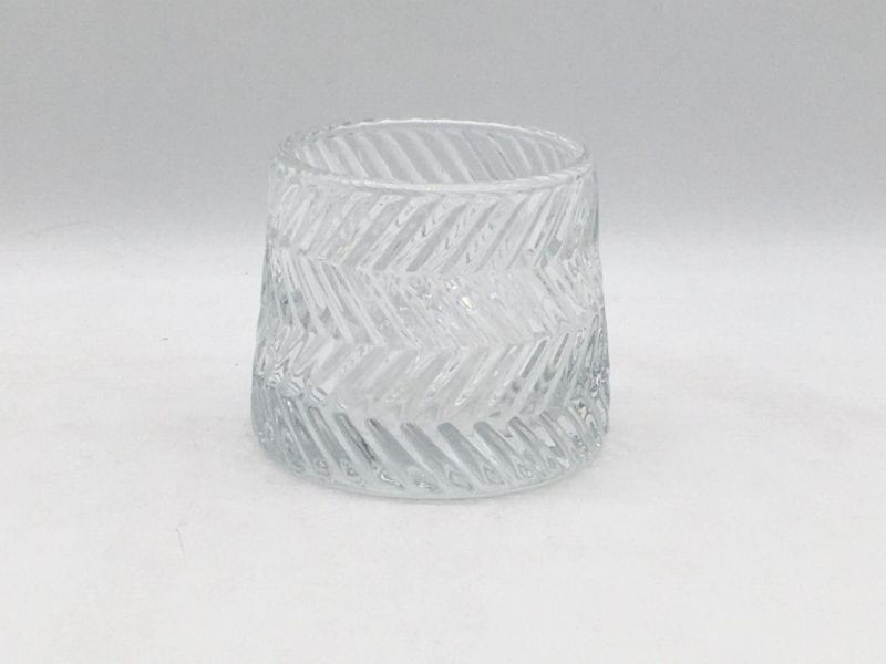 Clear Glass Candle Holder with Embossed Pattern and Customized Color