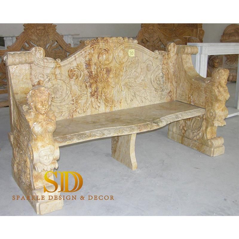 Factory Custom Make European Style Hand Carved Natural Red Marble Benches Marble Chairs for Sale