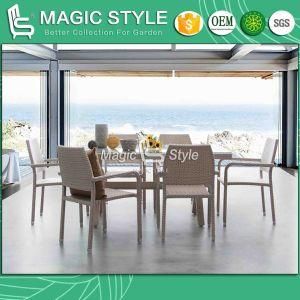 Outdoor Wicker Dining Chair with Cushion Rattan Paito Dining Table Garden Dining Set Coffee Chair (Sunny Dining Set) Furniture