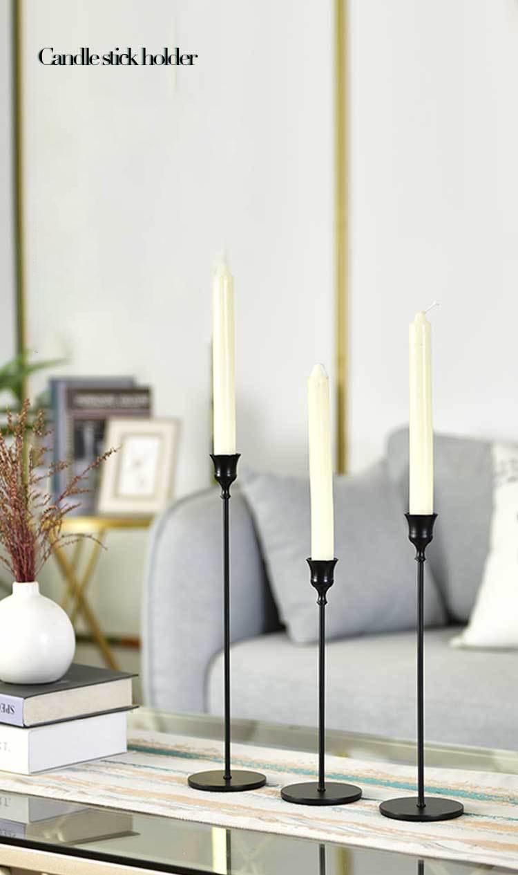 Hot New European Style Home Decoration Pure Black Smooth Round Bottom Metal Candle Holder