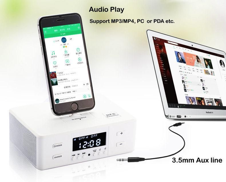 Desk Alarm Clock Combine Blue Tooth Speaker FM Radio Audio Dual Alarm Dual USB Snooze 3 in 1 Rotation I Phone and Android Commonly Use Power Charging Dock