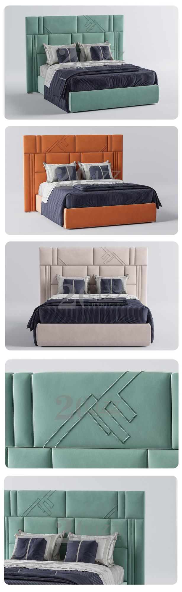 High Quality Hotel Bedroom Furniture Set Modern Home Fabric King Size Bed with Headboard Wall