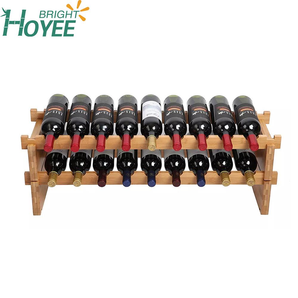 2-Tier Stackable Bamboo Wine Rack Perfect for Bar, Wine Cellar, Basement, Cabinet, Pantry, etc.