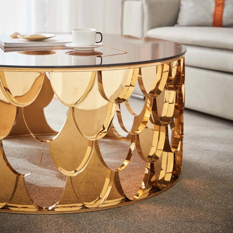 Linsy Modern Round Glass Top Centre Tables Living Room Luxury European Designer Golden Italian coffee Table Yp1462