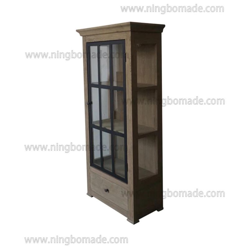 French Classic Provincial Vintage Furniture Light Nature Oak and Black Iron Kitchen Cabinet