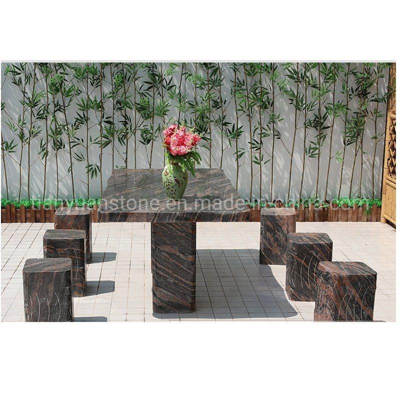 Green Granite Stone Outdoor Park Bench and Table