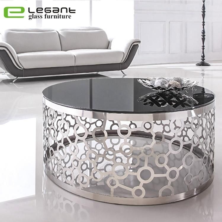 European Style Classic Round Black Glass Side Table