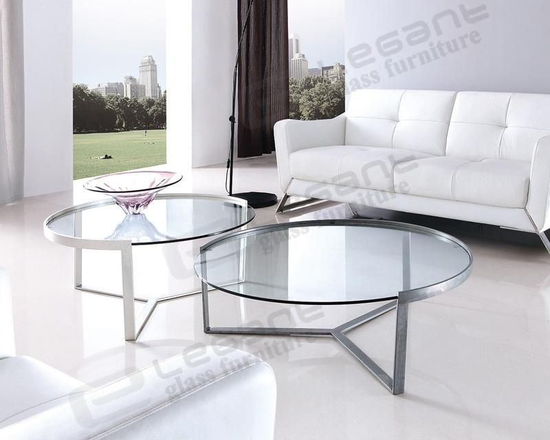 European Style Metal Frame Tempered Round Glass Center Coffee Table