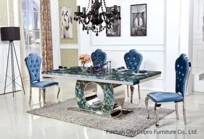 Vintage European Style Stainless Steel Marble Dining Table