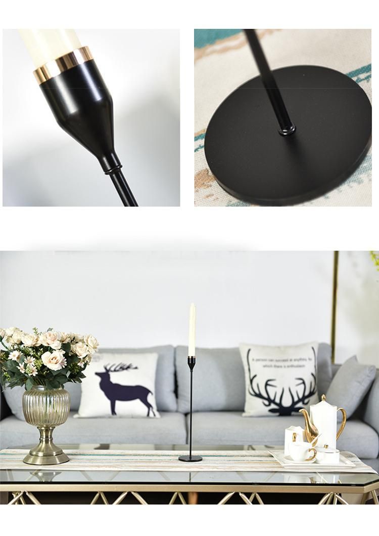 European Style Home Decoration Black Thin Rod Round Bottom Metal Candle Holder
