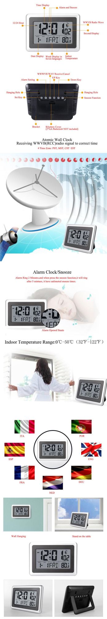 Digital Wall Clock Office Clock Large Display Desk Clock for Seniors, 4 Time Zone, Auto Dst Wholesale