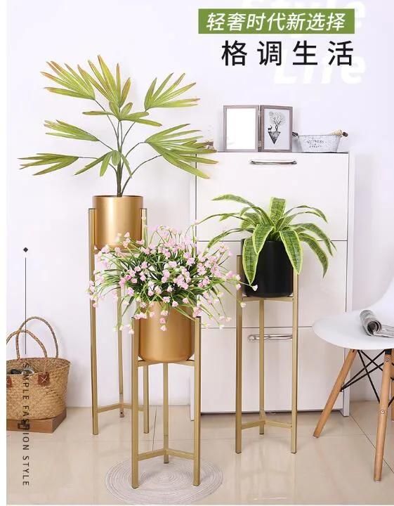 Household Balcony Golden Metal Flower Stand Flowerpot for Sitting Room Plant Shelf