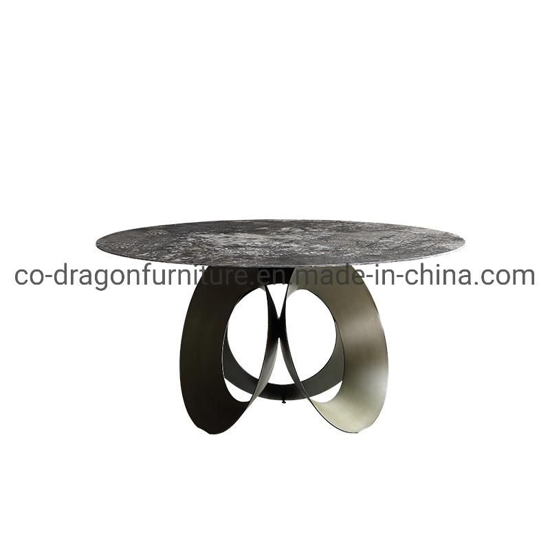 European Style Metal Legs Round Dining Table with Marble Top