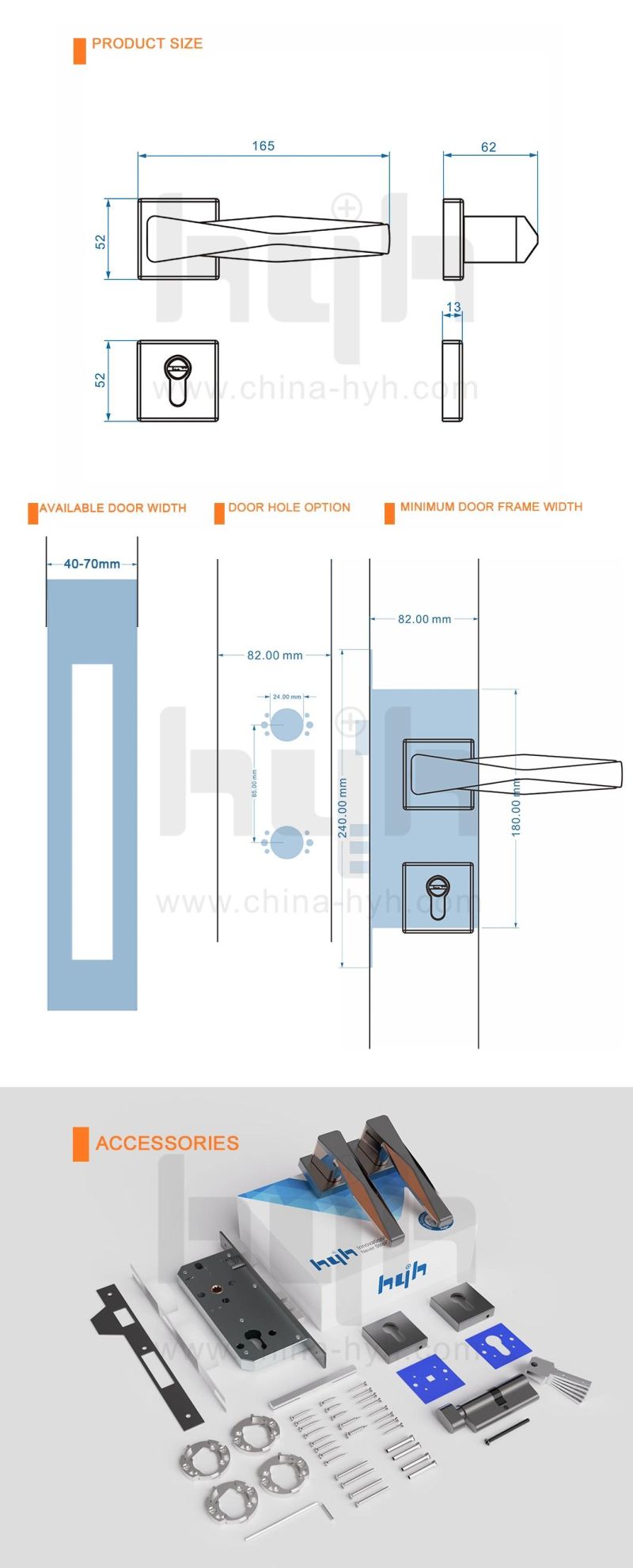 Hyh Manufacturing European Modern New Design Good Selling Zinc Alloy Mortise Door Lock for Africa Market