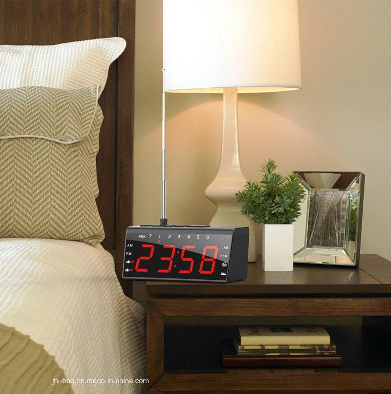 Desk and Table Clock with Larger Digital LED Words Display Screen Combining with FM and Am Radio Dual Alarm and Snooze Mobile Phone Charging