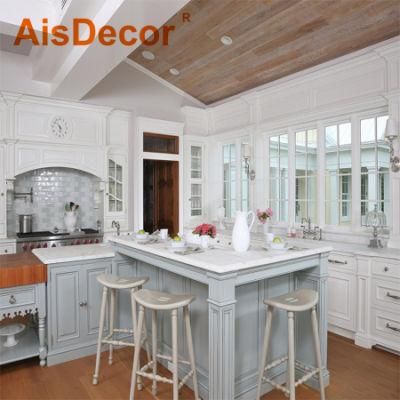 Classical Solid Oak Wood Shaker Style Two Tones White Gray Kitchen Cabinet