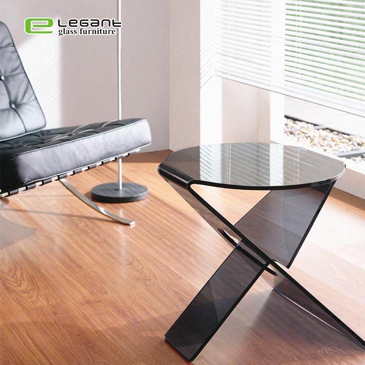 European Style Modern Clear Curved Glass Side Table Design