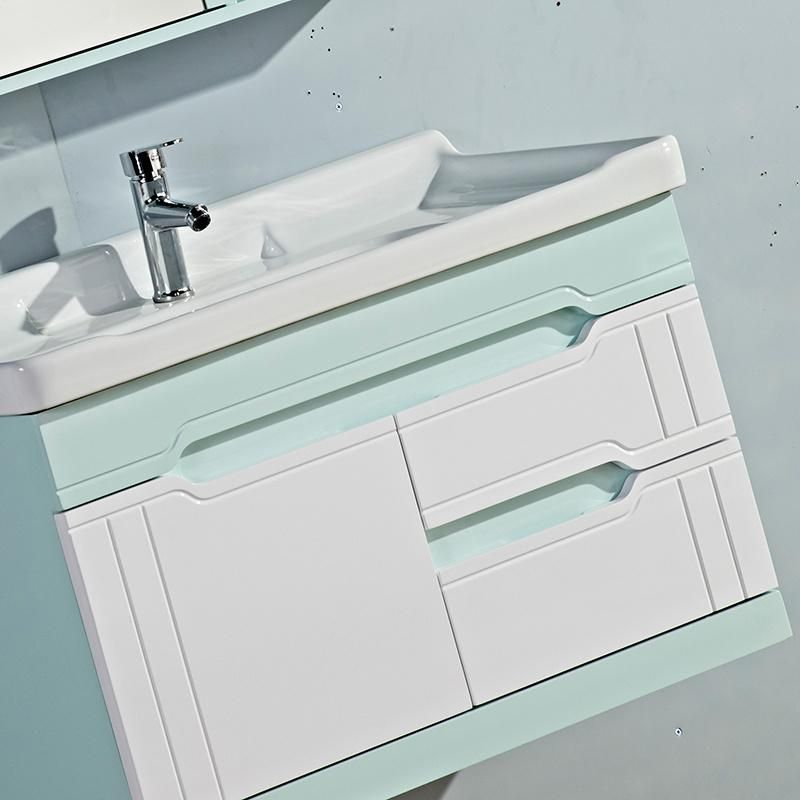 European Modern Style Plywood Ceramics Basin PVC Bathroom Cabinet