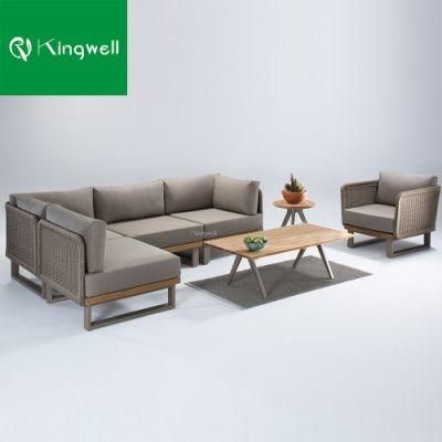 Latest European Furniture Teak Garden Patio Set Wooden Sofa Set with Rope Weaving
