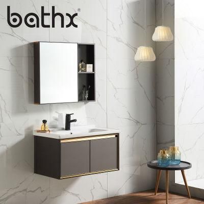 European Style Wall-Mounted Hotel Bathroom Space Aluminum Cabinet Furniture Save Storage Washbasin Vanities Mirrored Cabinet
