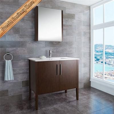 European Style Solid Wood Mirrored Bathroom Vanity Cabinet