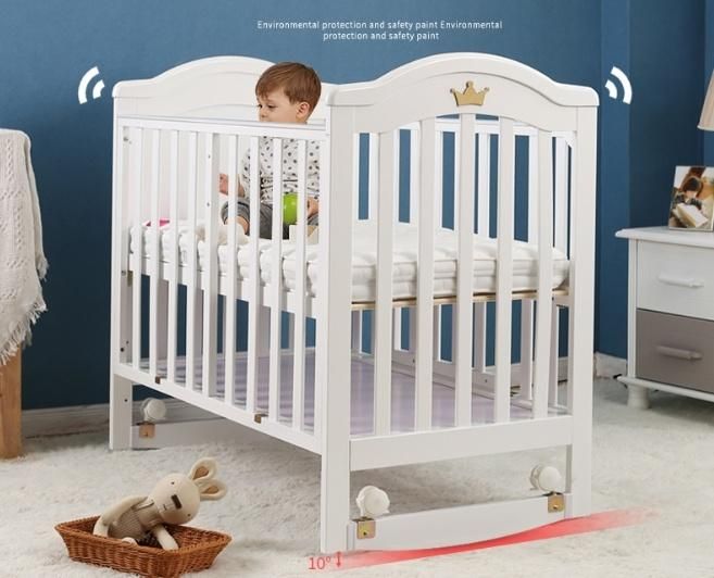 High Quality New Zealand Pine Furniture Safe Baby Crib White Bed 2022