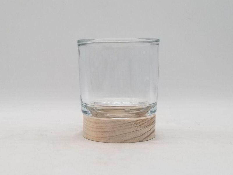 Glass Candle Holder with Various Pattern with Wood at The Bottom