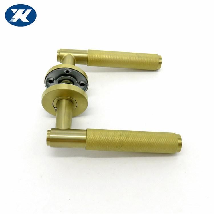 Gold Stainless Steel Double Side Knurl Design Door Lever Handle for Interior