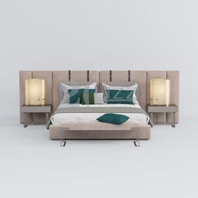 Modern Fabric Large Double King Size Bed with Fabric Long Couch &amp; Big Headboard Bedroom Furniture Set
