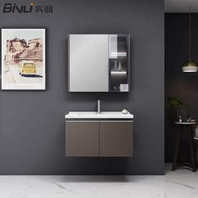 Elegant European Style Waterproof Bathroom Vanity Single Sink Wash Basin and Mirror Cabinet