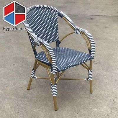 Arm Parisian Cafe Chairs Blue with White Rattan