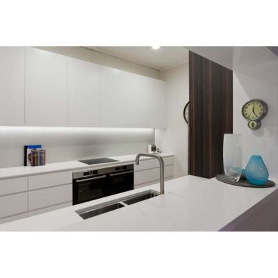 Popular Glossy White Lacquer Finish Plywood Quality Kitchen Cabinets with Marble Work Top
