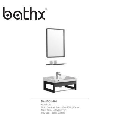 European Style Guaranteed Quality Space Aluminum Black Bathroom Vanity Mirrored Cabinet Chinese Manufacturers