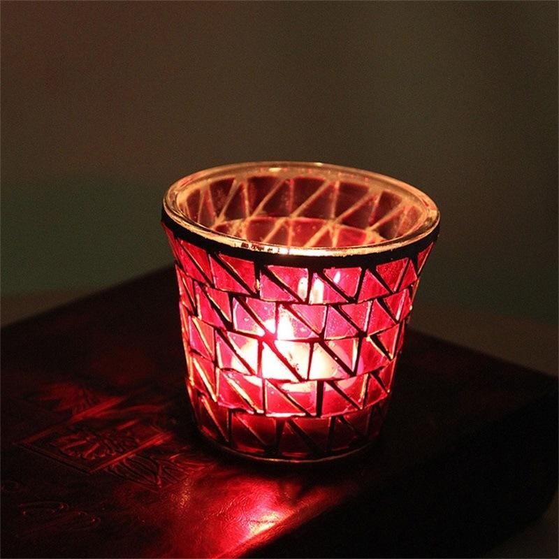 European Red Triangular Glass Mosaic Candlestick Candle Cup Candlelight Dinner Decoration