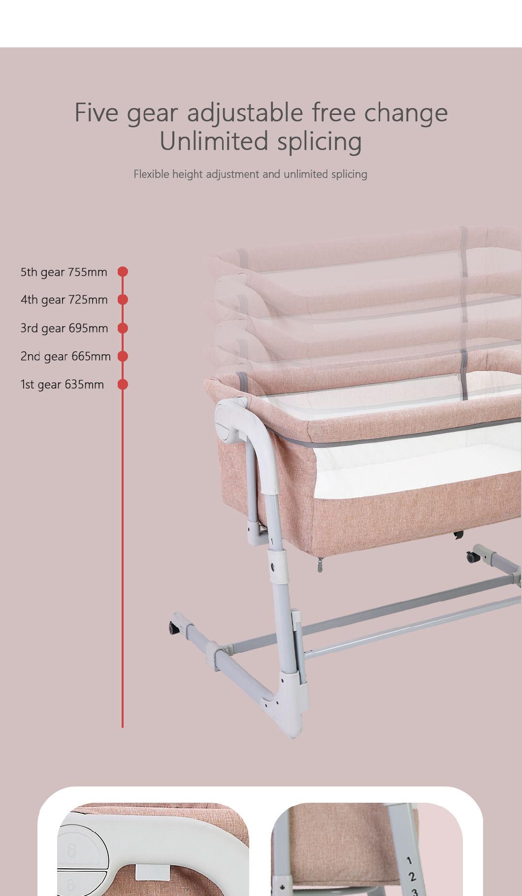 Non-Slip Multi-Function Bed Side Crib with Customized Color Mature Manufacturing Process