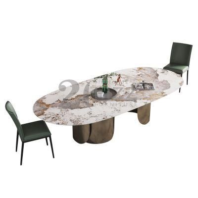 Modern Sintered Stone Home Furniture Set Decorative Italian Design Dining Table with Green Leather Chair