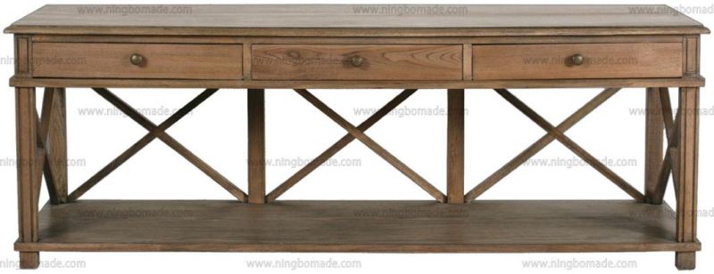 American Style Antique Concise Furniture Villa White/Black/Natural/Brown Long Coffee Table with Three Drawers