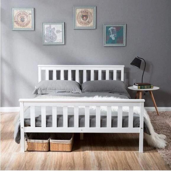 Double Wooden Bed in White for Adults, /Kids/ Teenagers Home Furniture Modern Style Solid Wood Platform Bed Frames